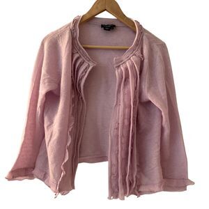 Magaschoni‎ Light Purple 100% Cashmere Open Ruffled Lightweight Cardigan Size M